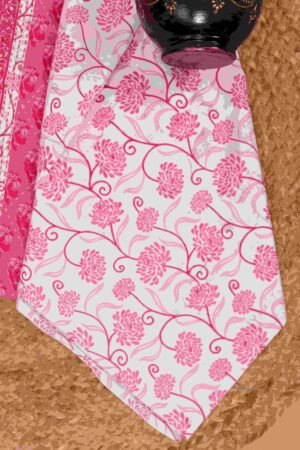 Pure Cotton Premium Neck Work Cotton Suit And Dupatta Sets Pink