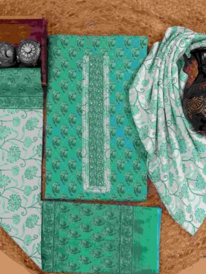 Pure Cotton Premium Neck Work Cotton Suit And Dupatta Sets Blue