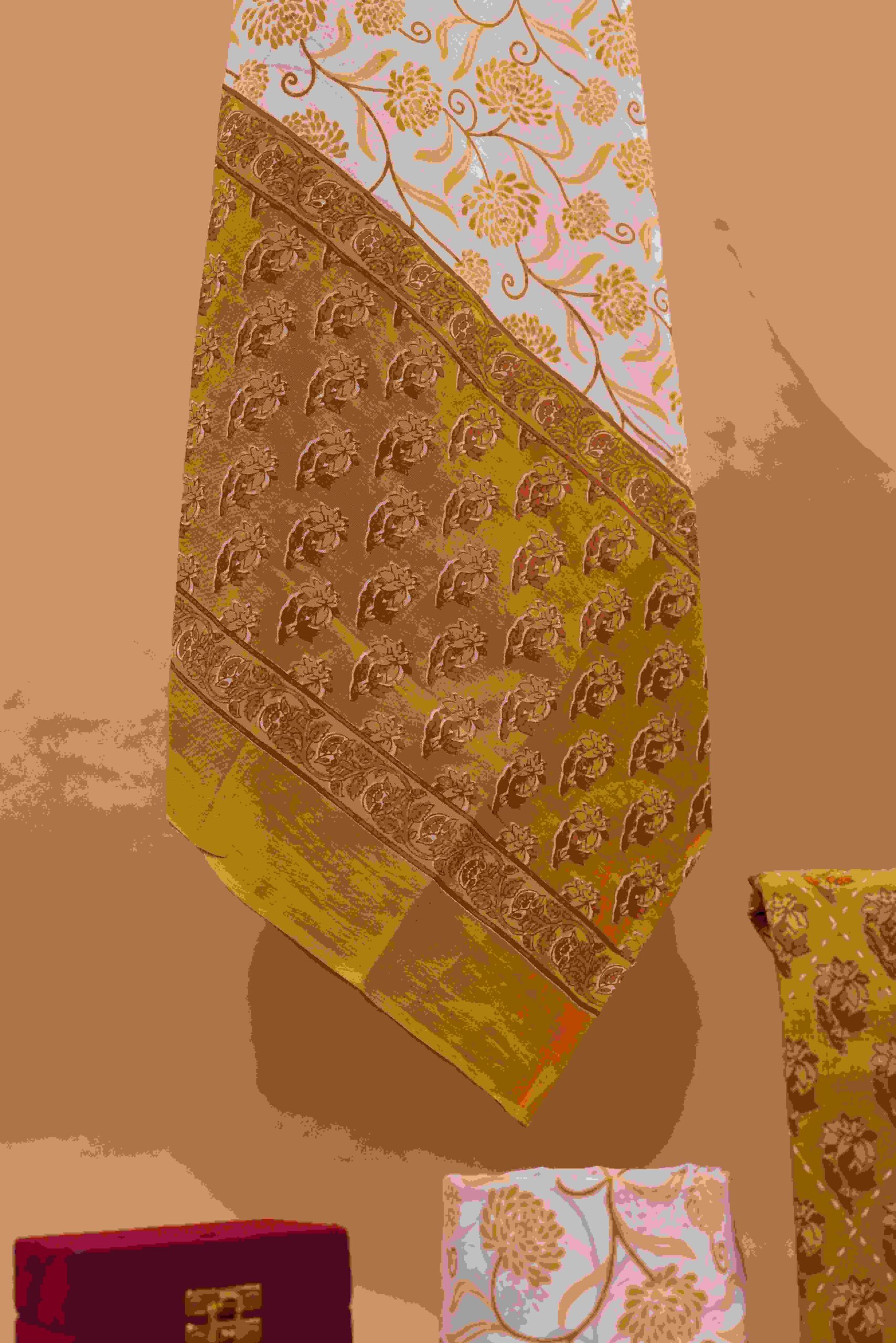 Pure Cotton Premium Neck Work Cotton Suit And Dupatta Sets Yellow