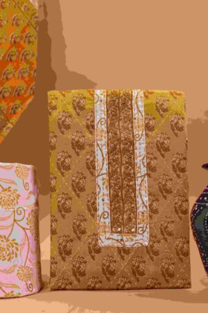 Pure Cotton Premium Neck Work Cotton Suit And Dupatta Sets Yellow