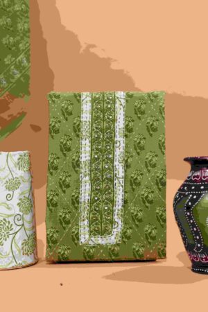 Pure Cotton Premium Neck Work Cotton Suit And Dupatta Sets Green