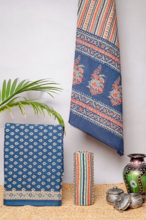 Pure Cotton Ajrakh Print Cotton Suits Set blue