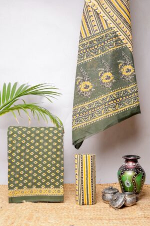 Pure Cotton Ajrakh Print Cotton Suits Set Green