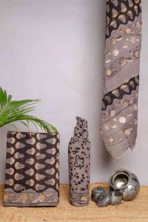 Hand Block Jaota Heavy Dabu Printed Suit Set Brown