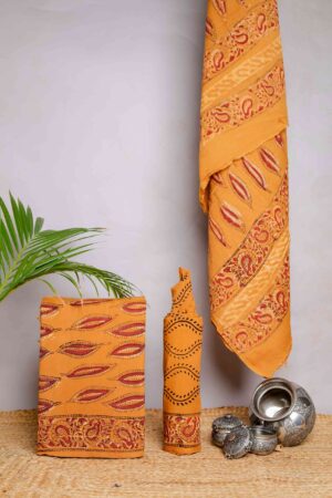 Hand Block Jaota Heavy Dabu Printed Suit Set Yellow