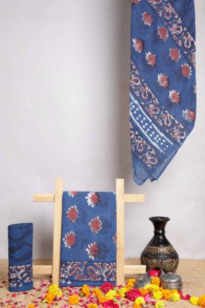 Hand Block Jaota Heavy Dabu Printed Suit Set Blue