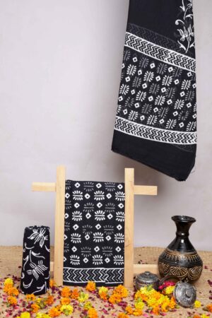 Hand Block Sanganeri Black And White Printed Suit Set