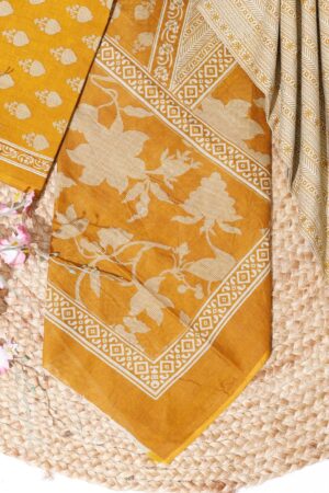 Pure Cotton Printed Suit Set With Malmal Dupatta Yellow