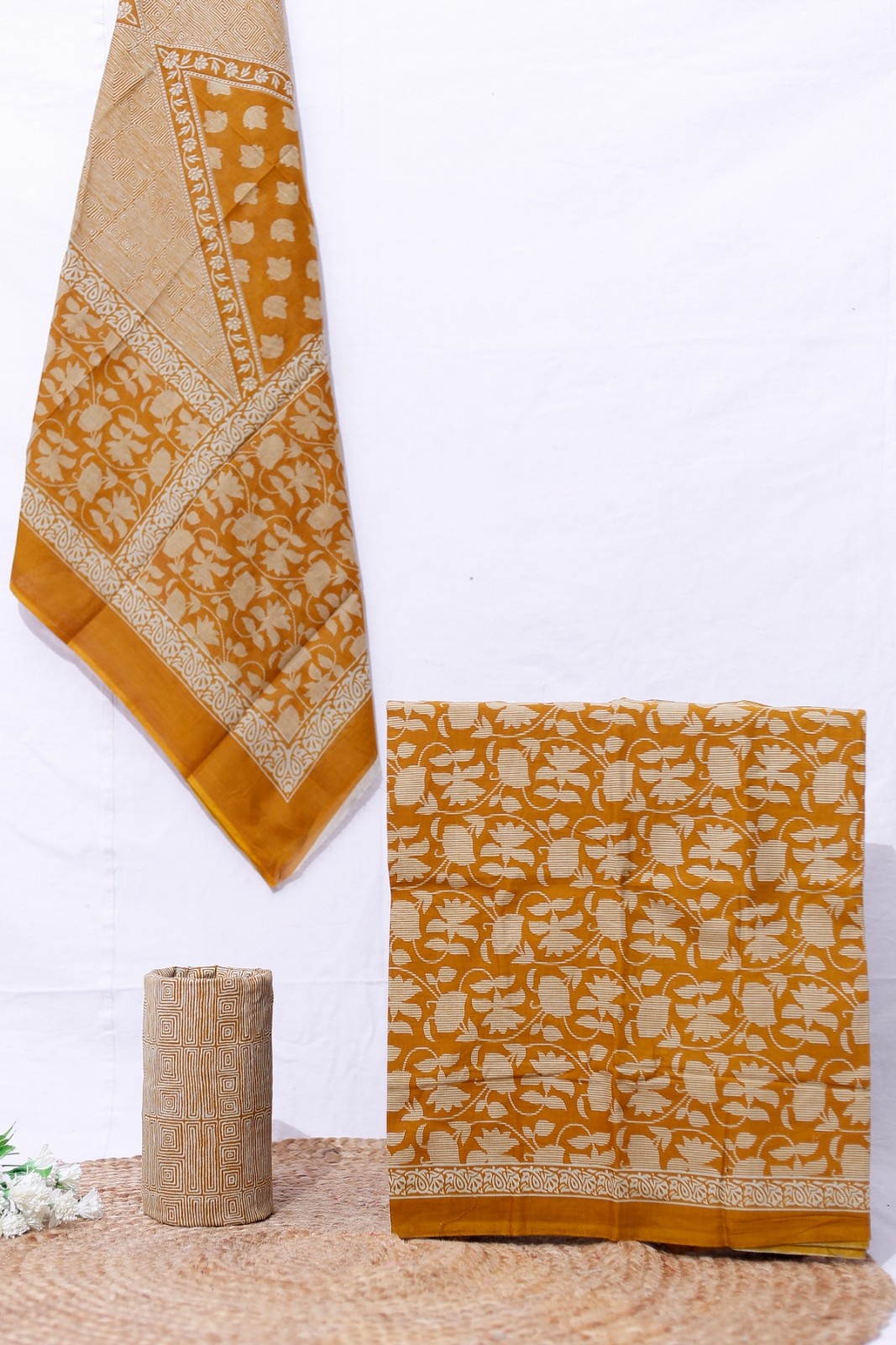 Pure Cotton Printed Suit Set With Malmal Dupatta Yellow
