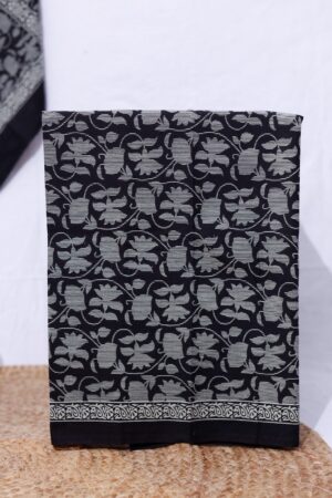 Pure Cotton Printed Suit Set With Malmal Dupatta Black