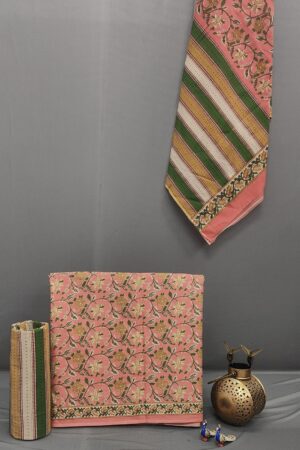 Blush Pink Floral Pure Cotton Printed Suit Set with Cotton Dupatta