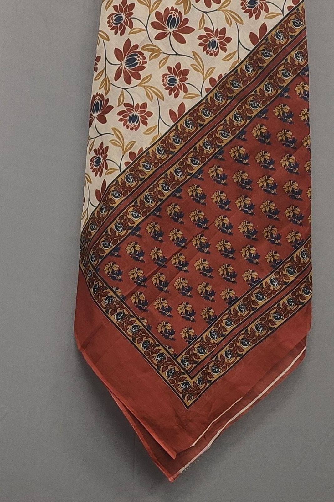 Rust Floral Pure Cotton Printed Suit Set with Cotton Dupatta