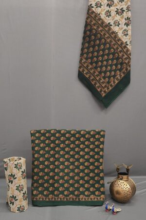 Emerald Green Floral Pure Cotton Printed Suit Set with Cotton Dupatta