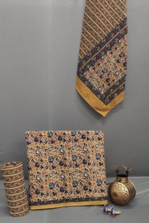 Mustard & Indigo Floral Pure Cotton Printed Suit Set with Dupatta
