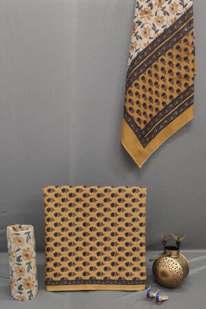 Mustard Blossom Pure Cotton Printed Suit Set with Cotton Dupatta