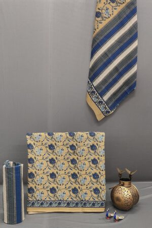 Sand Beige Floral Pure Cotton Printed Suit Set with Cotton Dupatta